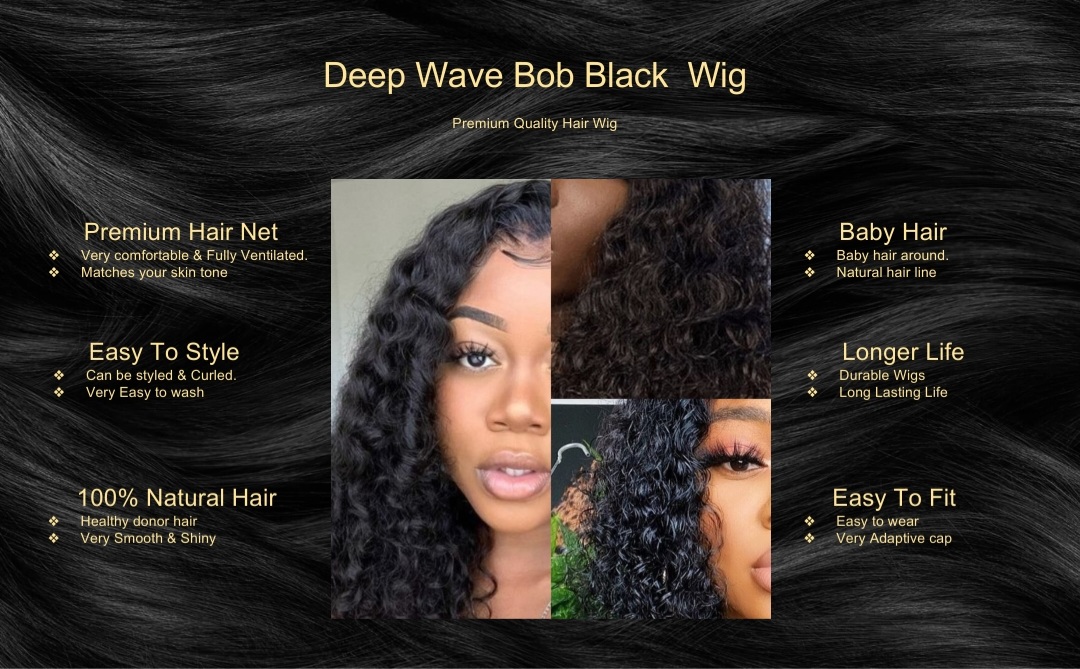 Deep Wave Bob Black Wig