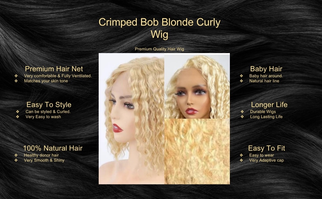 Crimped Bob Blonde Curly Wig