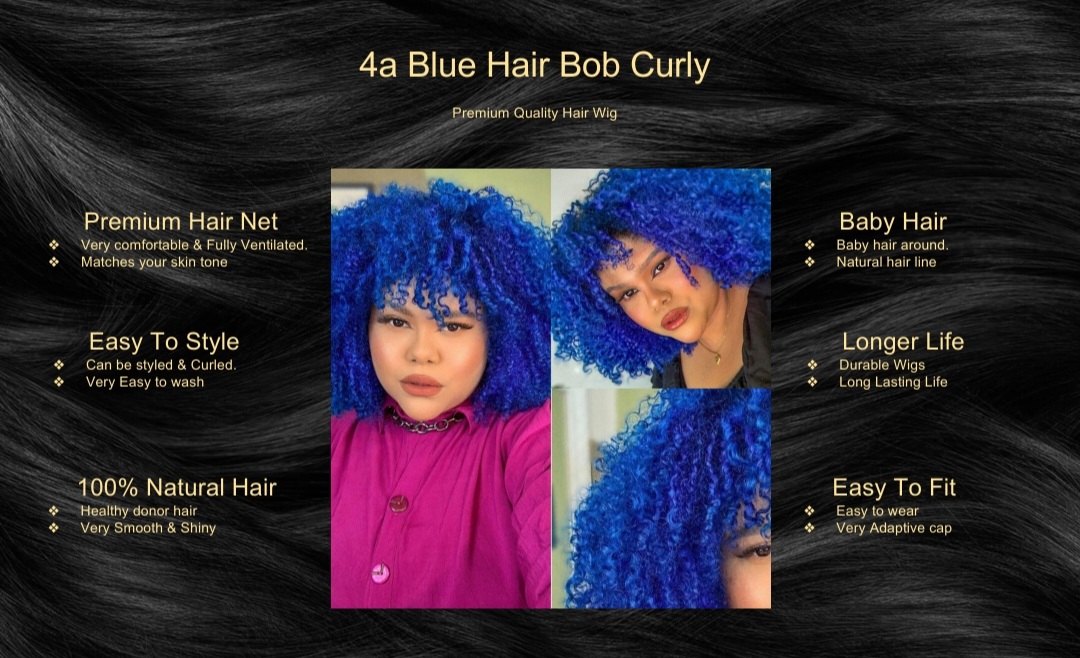 4a Blue Hair Bob Curly