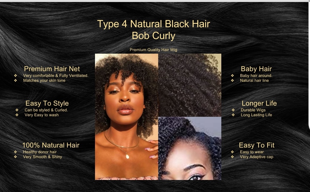 Type 4 Natural Black Hair Bob Curly