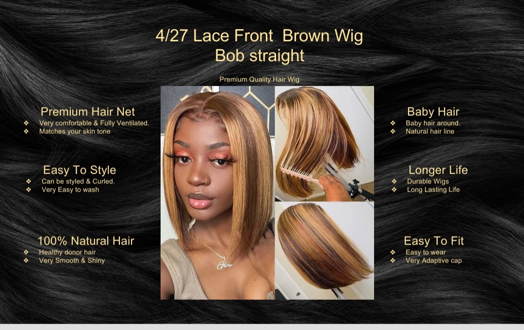 4/27 Lace Front Brown Wig Bob straight