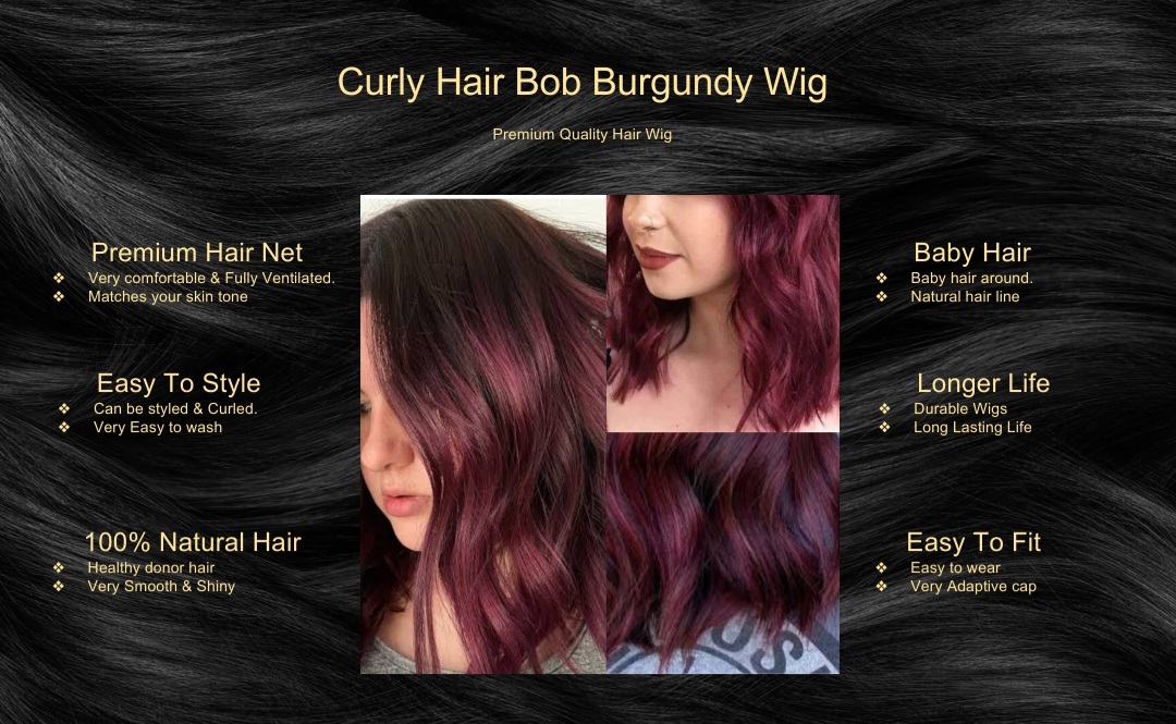 Curly Hair Bob Burgundy Wig
