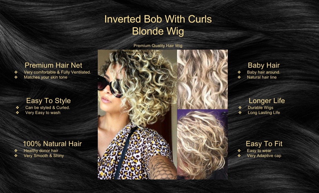 Inverted Bob With Curls Blonde Wig