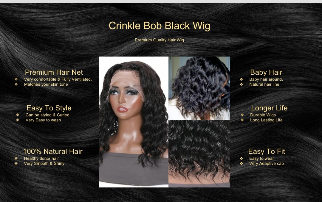Crinkle Bob Black Wig