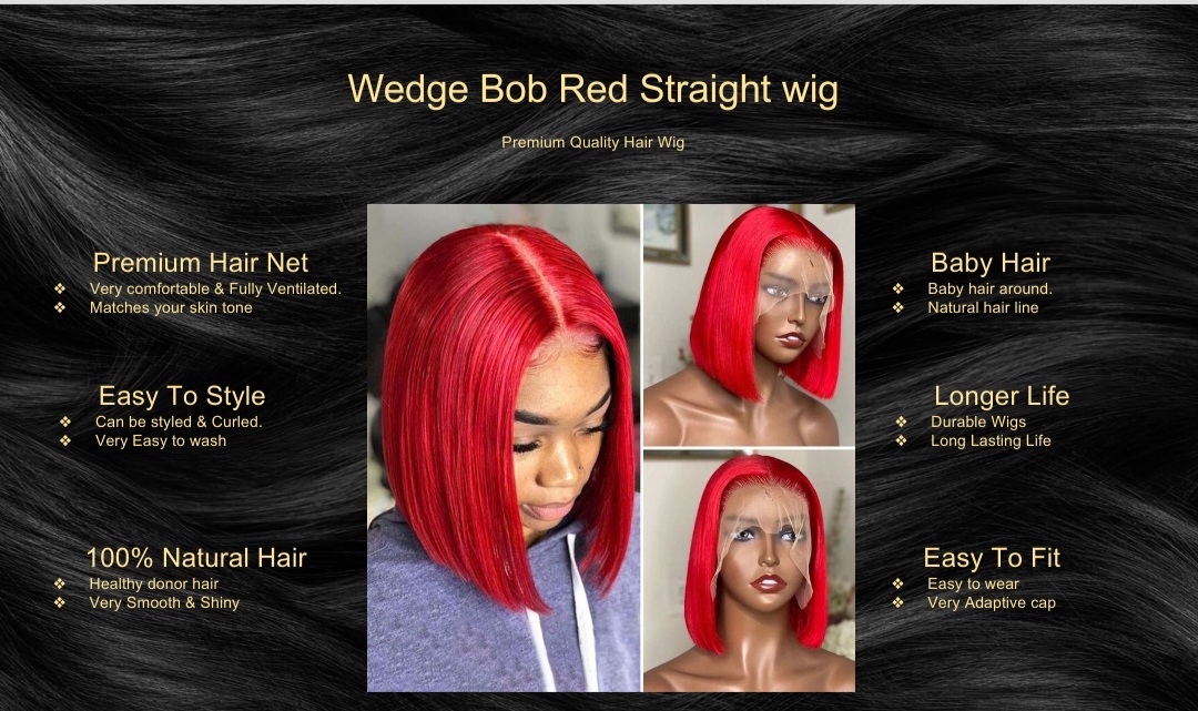 Wedge Bob Red Straight wig