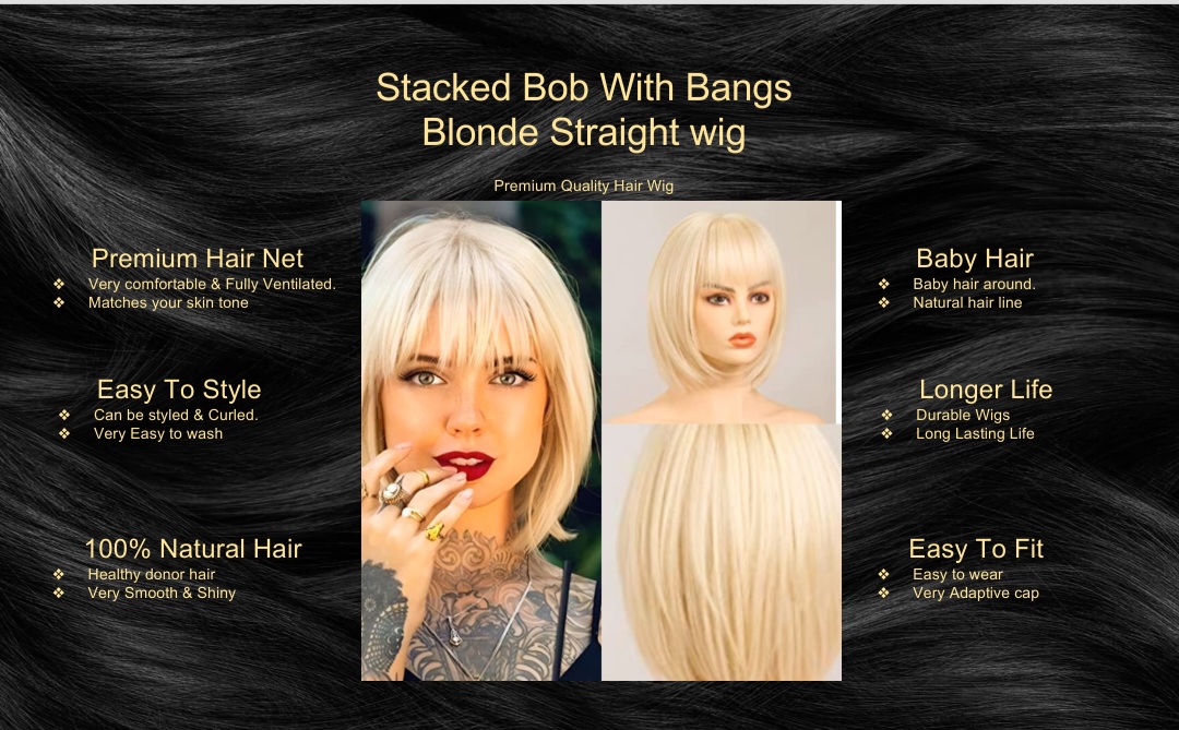 Stacked Bob With Bangs Blonde Straight wig