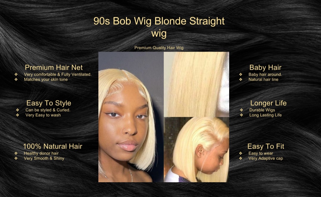 90s Bob Wig Blonde Straight wig