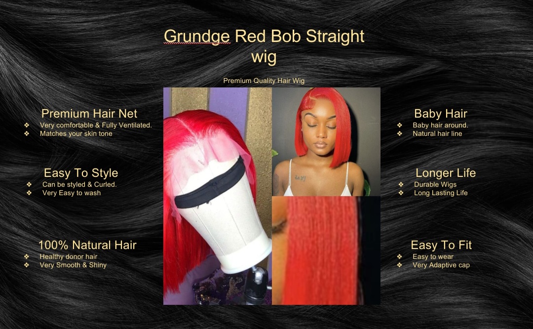 Grundge Red Bob Straight Wig