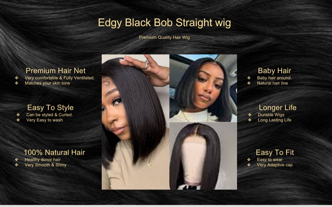 Edgy Black Bob Straight wig