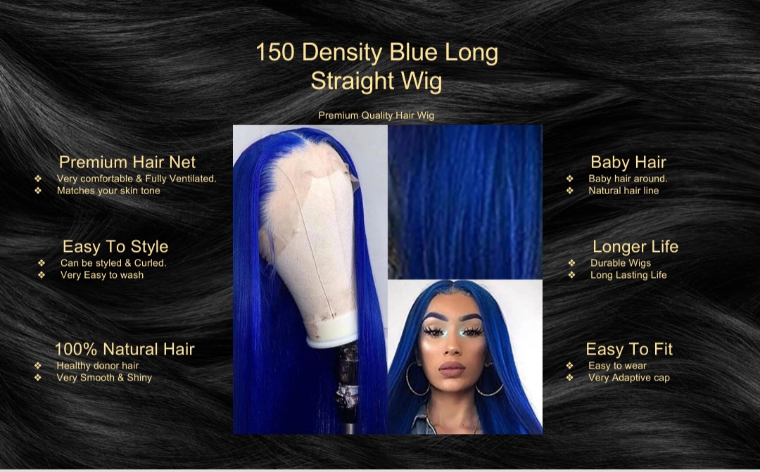 150 Density Blue Long Straight Wig