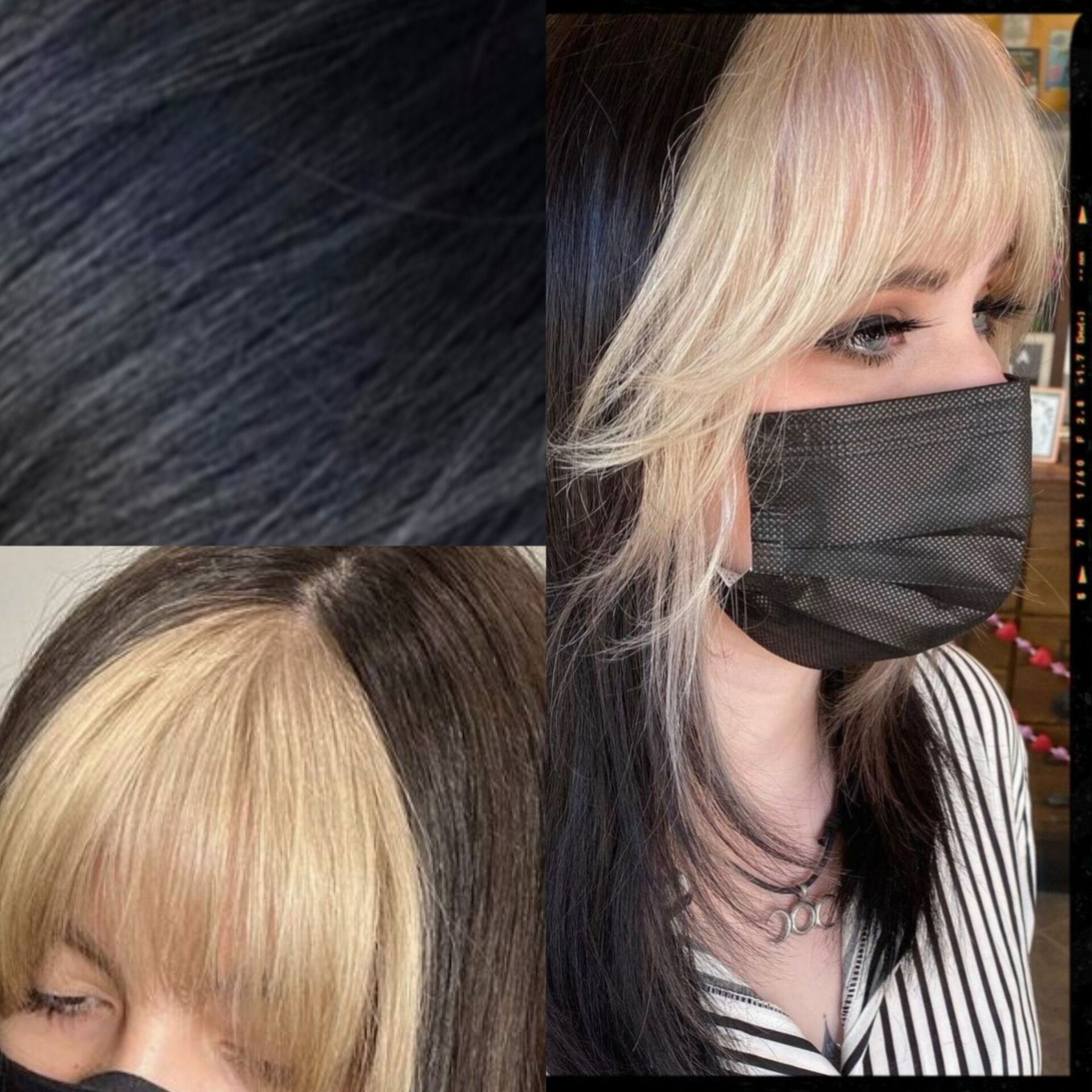Black Hair With Bleached Bangs Front Lace And Density Of 150%, |NEXAHAIR