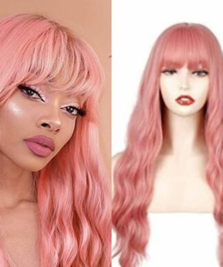 pink wig with fluffy curtain bangs-curly1