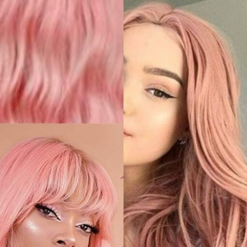 pink wig with fluffy curtain bangs curly2