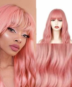 pink wig with fluffy curtain bangs curly3