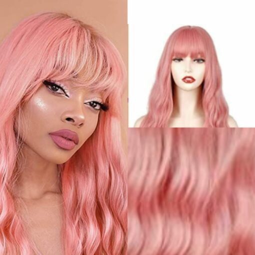 pink wig with fluffy curtain bangs-curly3