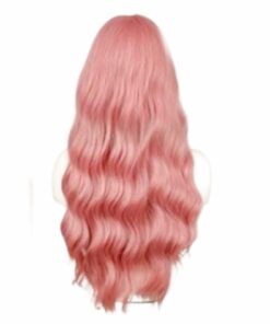 pink wig with fluffy curtain bangs curly4