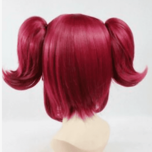 red pigtail wig straight long2