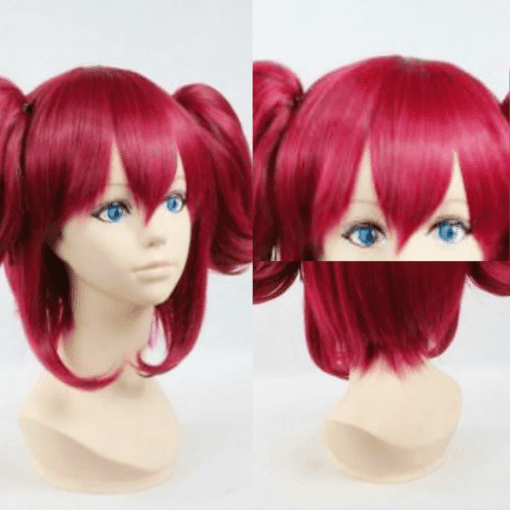 red pigtail wig straight long3