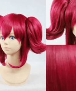 red pigtail wig straight long4