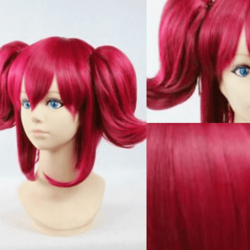 red pigtail wig straight long4