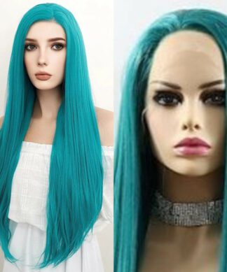 teal lace frontal wig-long straight1