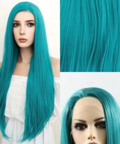 teal lace frontal wig long straight2
