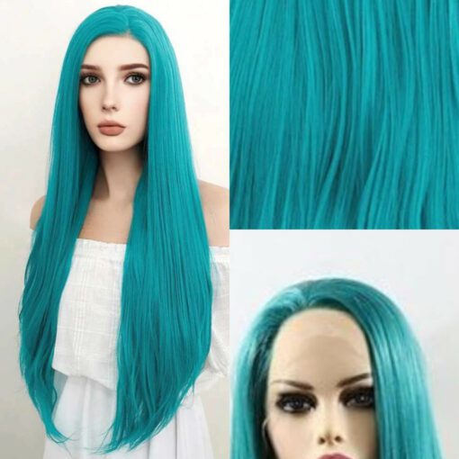 teal lace frontal wig-long straight2
