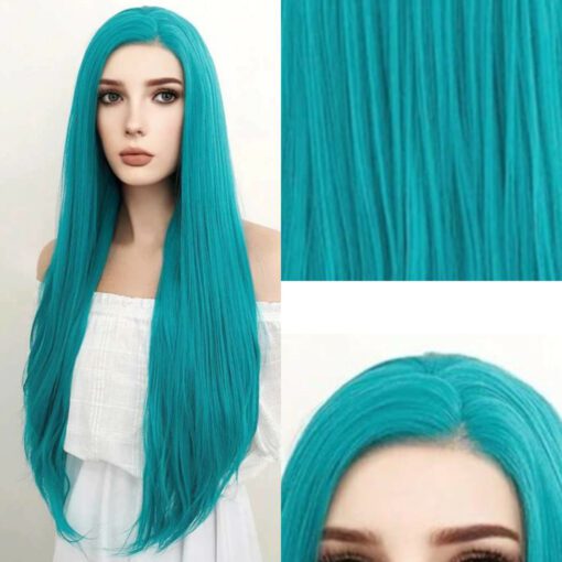 teal lace frontal wig-long straight3