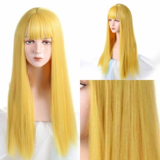yellow wig with bangs straight2