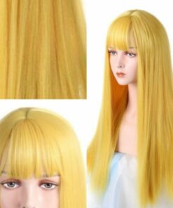 yellow wig with bangs straight3