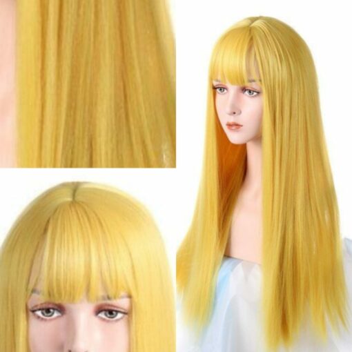 yellow wig with bangs-straight3