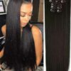 100 human Hair extension clip ins Black Long straight1 1
