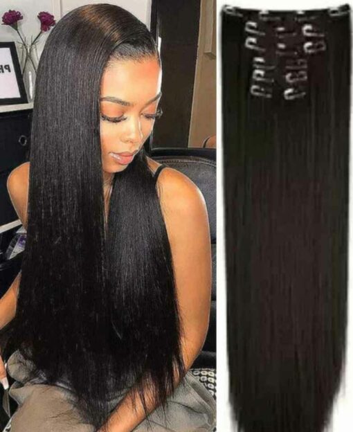 100 human Hair extension clip ins Black Long straight1 1