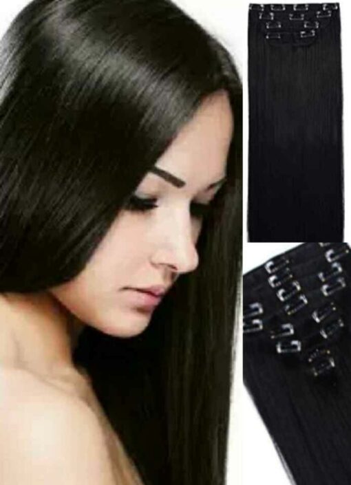 100 human Hair extension clip ins-Black Long straight(3)