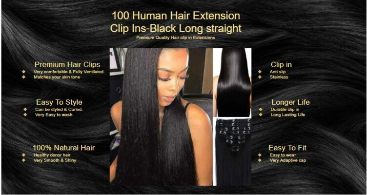 100 human Hair extension clip ins Black Long straight5
