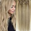 18inch ash blonde clip in hair extensions straight long1