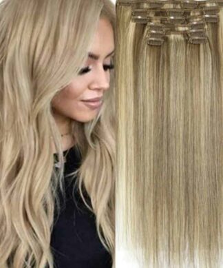18inch ash blonde clip in hair extensions-straight-long(1)