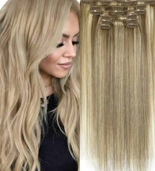 18inch ash blonde clip in hair extensions-straight-long(1)