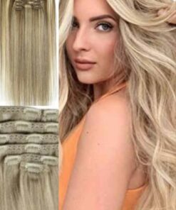18inch ash blonde clip in hair extensions straight long3