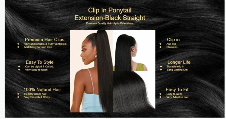 Clip In Ponytail Extension Black Straight5 Clip In Ponytail Extension Black Straight5