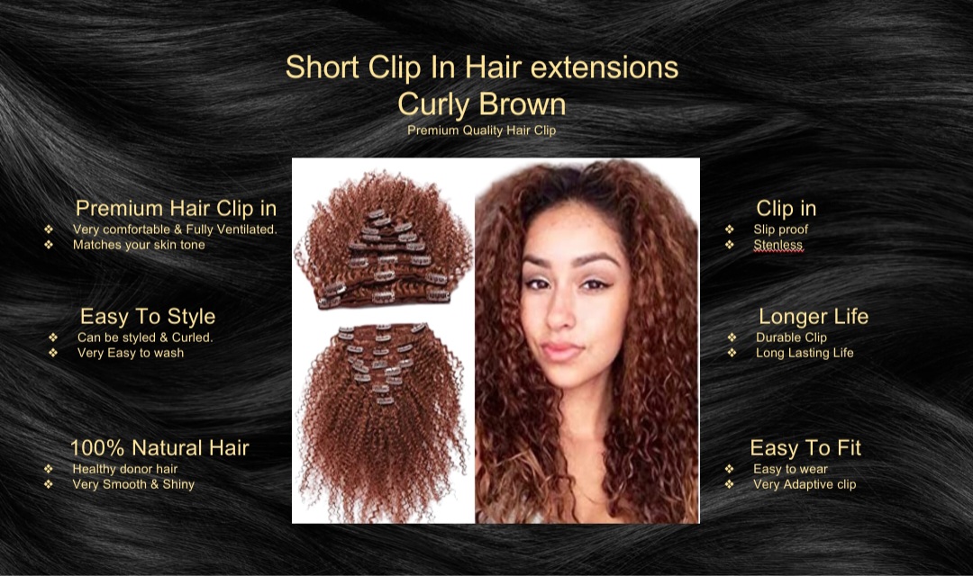 Short Clip In Hair Extension-Curly Brown5