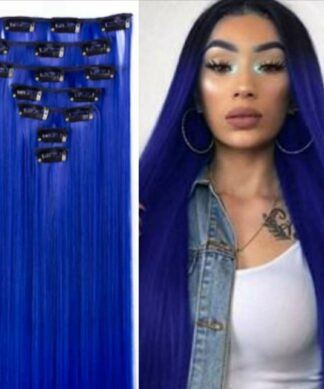 blue clip in hair extensions-Long Straight(1)