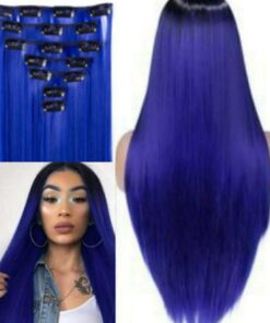blue clip in hair extensions Long Straight2