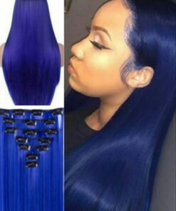 blue clip in hair extensions Long Straight3