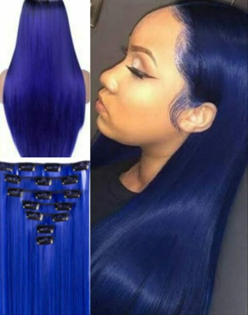 blue clip in hair extensions-Long Straight(3)