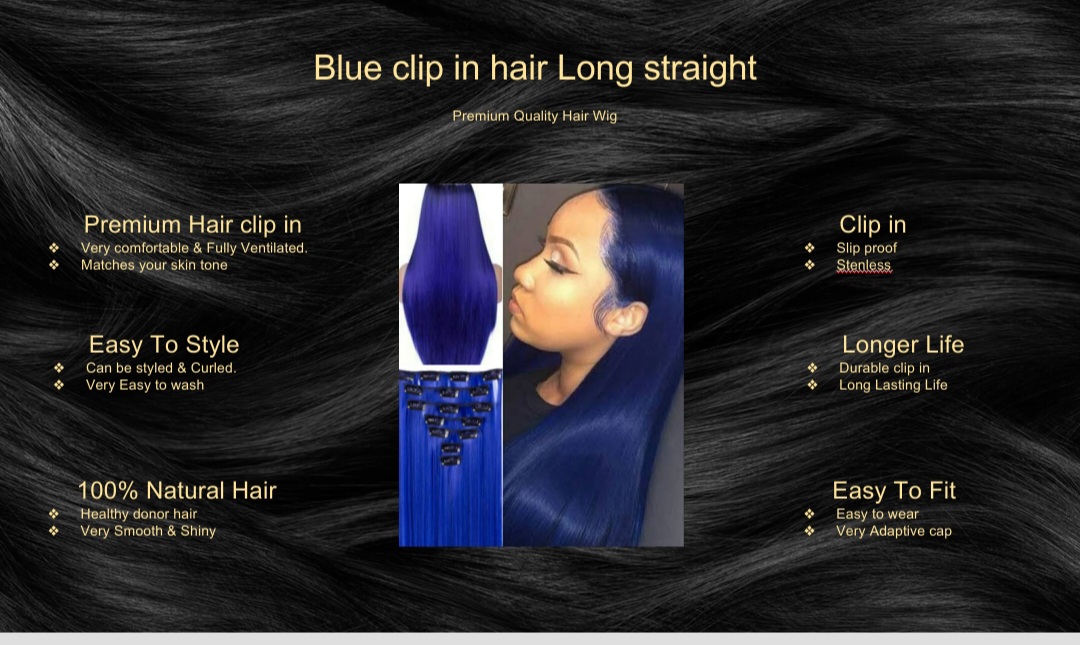 blue clip in hair extensions-Long Straight5