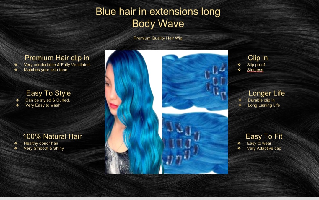 blue hair in extension-long body wave5
