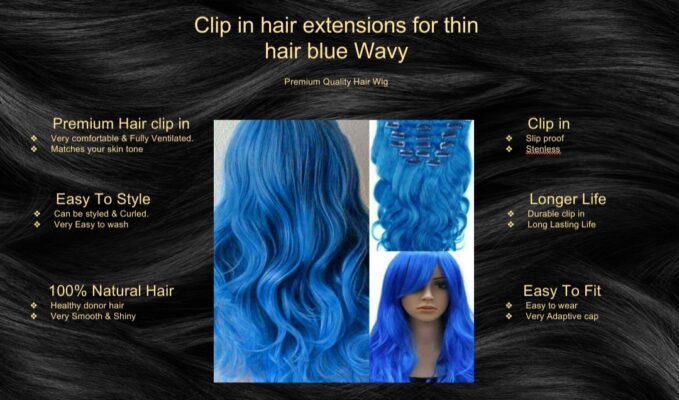 clip in hair extensions for thin hair blue wavy long5