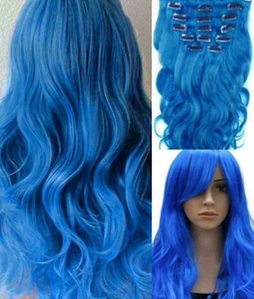 clip in hair extensions for thin hair-blue wavy(2)