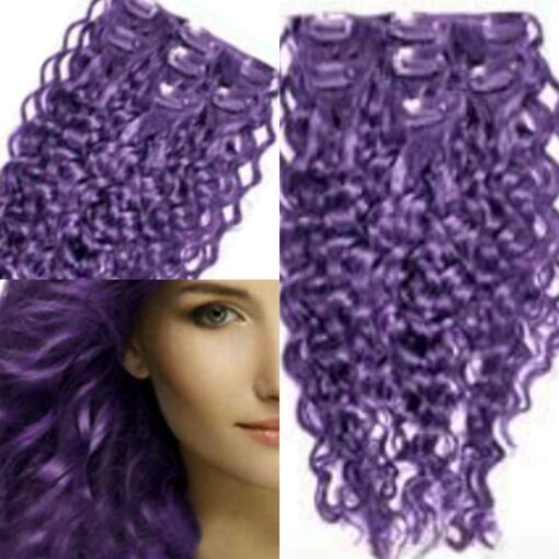 clip in hair extensions-purple long curly(2)